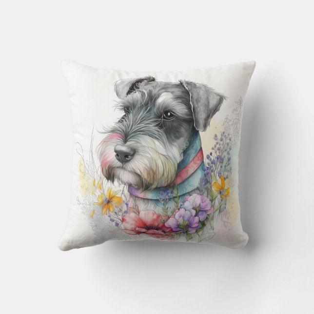 Almofada Cute Watercolor Schnauzer Puppy Dog (Verso)