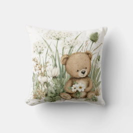 Almofada Cute Watercolor Teddy Bear with Wildflowers