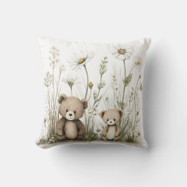 Almofada Cute Watercolor Teddy Bear with Wildflowers
