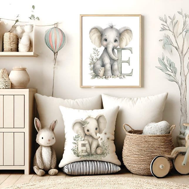 Almofada Cute watercolour baby animal alphabet Elephant (Criador carregado)