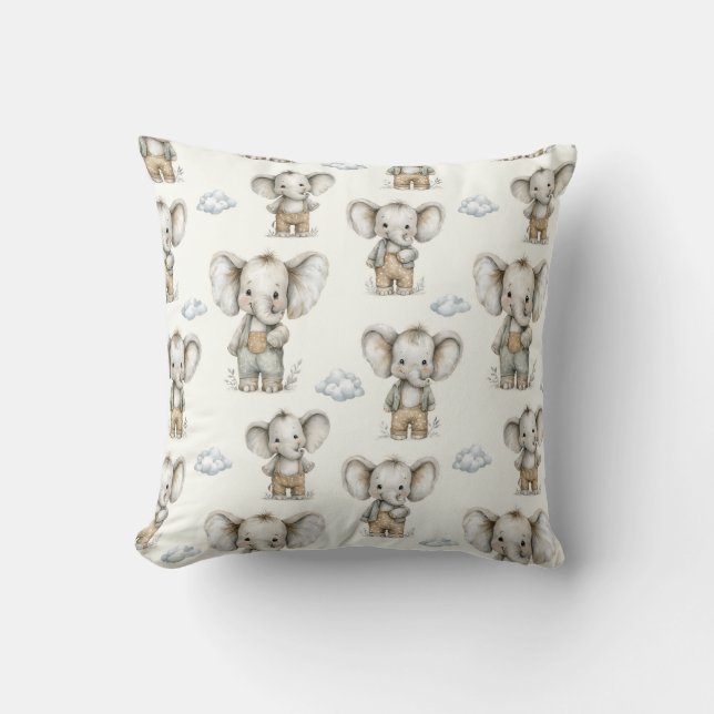 Almofada Cute Watercolour Baby Boy Elephants in Clothes  (Frente)