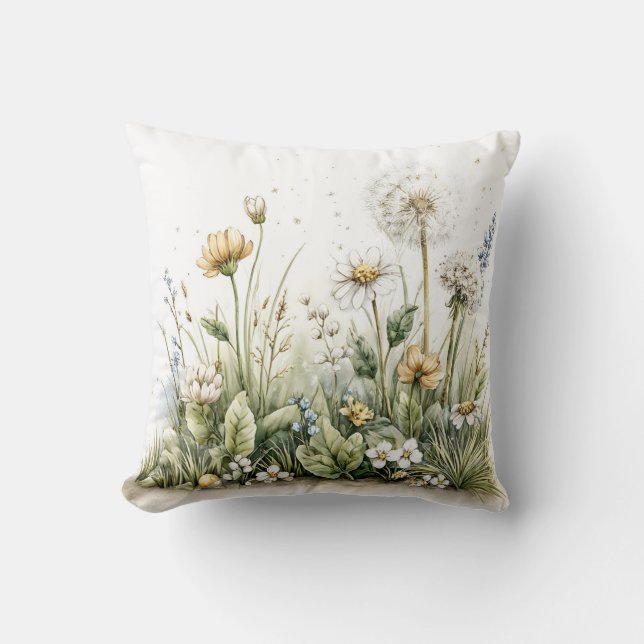 Almofada Cute watercolour of wild flowers and grasses  (Frente)
