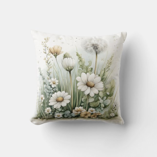 Almofada Cute watercolour of wild flowers and grasses  (Frente)