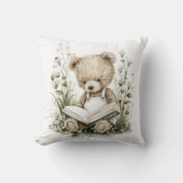 Almofada Cute Watercolour Teddy Bear reading a book
