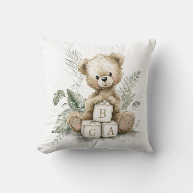 Almofada Cute Watercolour Teddy with wooden blocks (Frente)