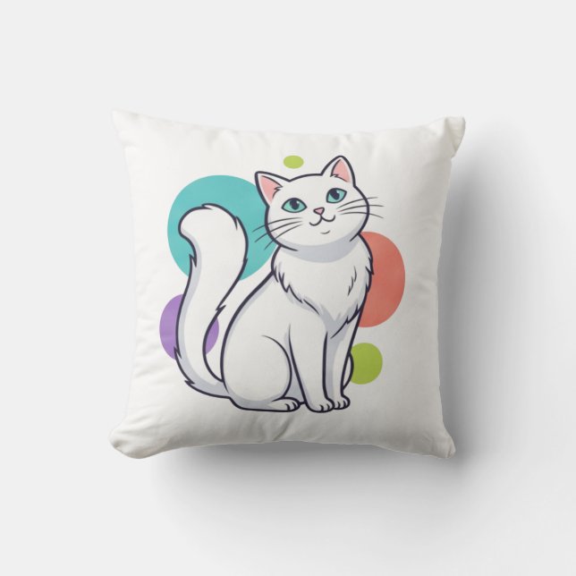 Almofada Cute White Cat Sitting Graphic Tee (Frente)