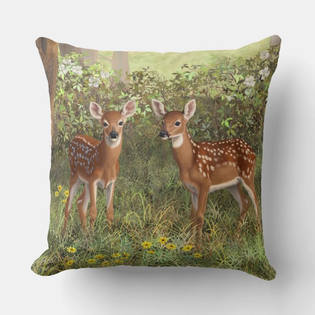 Almofada Cute Whitetail Deer Twin Fawns (Frente)
