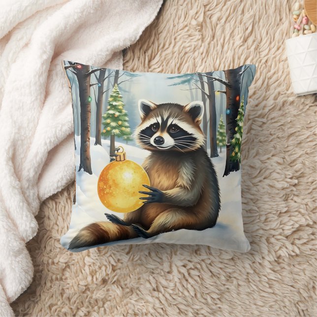 Almofada Cute Winter Raccoon with Gold Ornament Christmas (Cobertor)