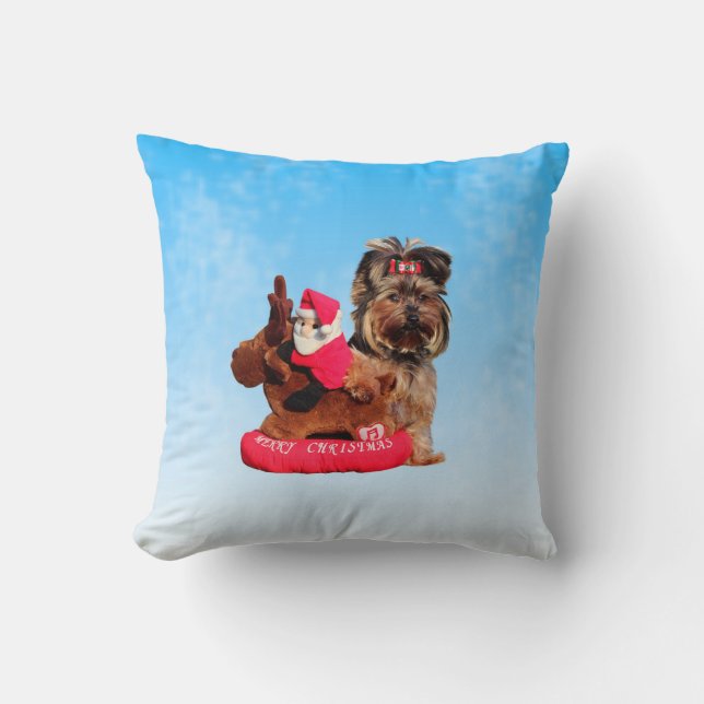 Almofada Cute Yorkshire Terrier Travesseiro de Natal Merry (Frente)