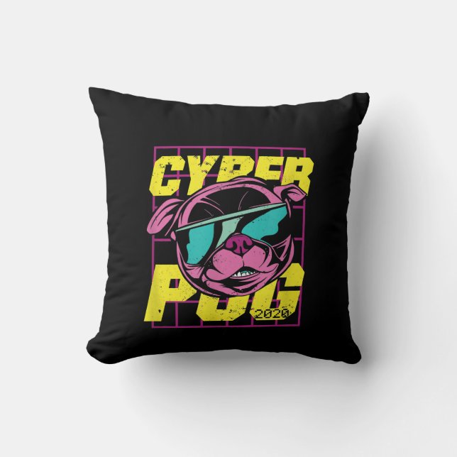 Almofada Cyber Pug 2021 Engraçado Cachorro Design (Frente)