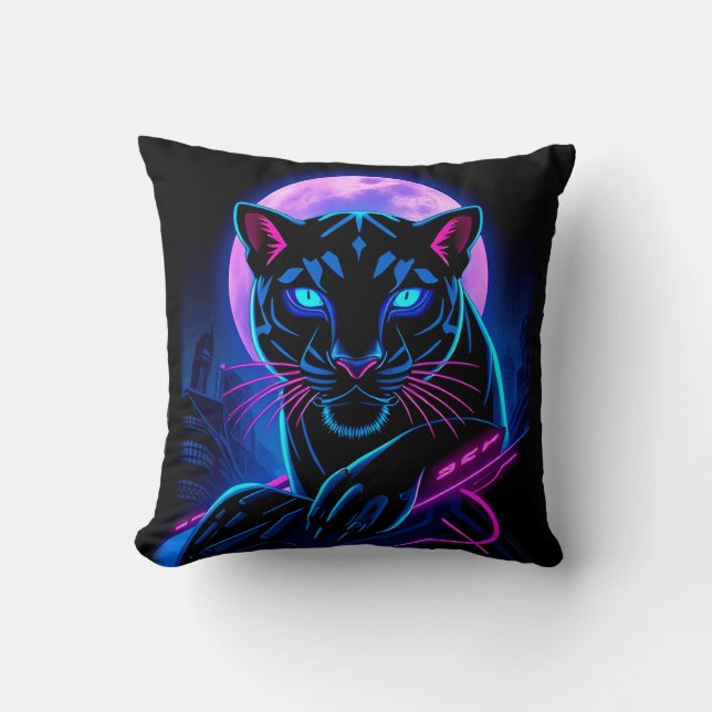 Almofada Cyberpunk Neon Black Panther (Frente)