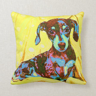 Almofada dachshund amarelo do pop art