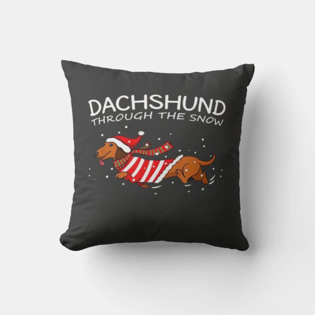 Almofada Dachshund Através Da Neve Cachorro Engraçado Natal (Frente)