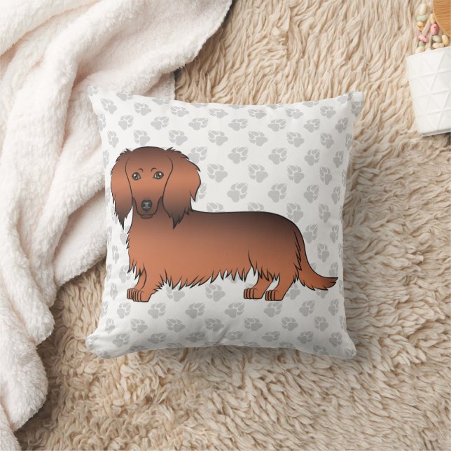 Almofada Dachshund Cartoon Cão & Patas de Pelo Longo Sable  (Cobertor)