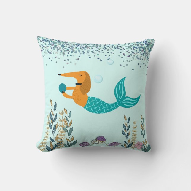 Almofada Dachshund com Travesseiro decorativo Mermaid Tail (Frente)