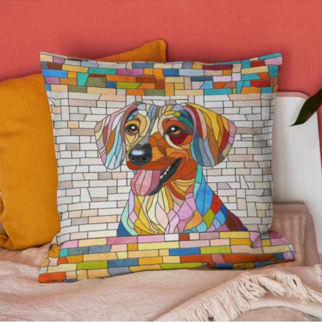 Almofada Dachshund dog - Doxie - mosaico colorido (Criador carregado)