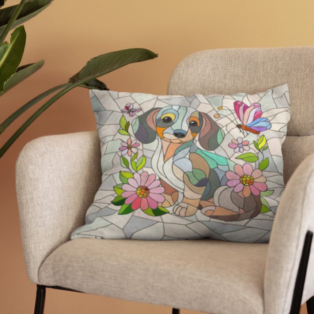 Almofada Dachshund dog - Doxie - mosaico colorido (Criador carregado)
