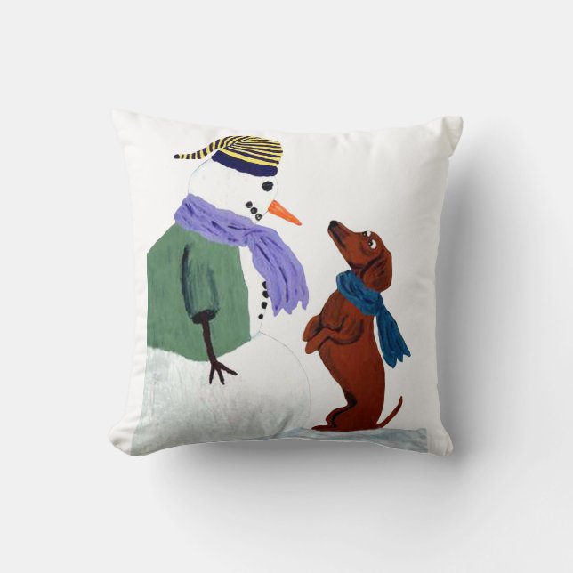 Almofada Dachshund e boneco de neve (Frente)