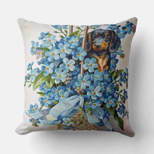 Almofada Dachshund e Forget-Me-Nots (Frente)