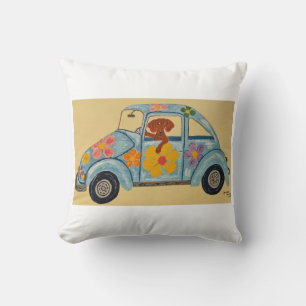 Almofada Dachshund em carro hippie