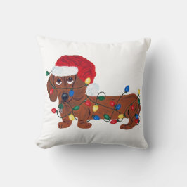 Almofada Dachshund Enroscado Em Luzes De Natal