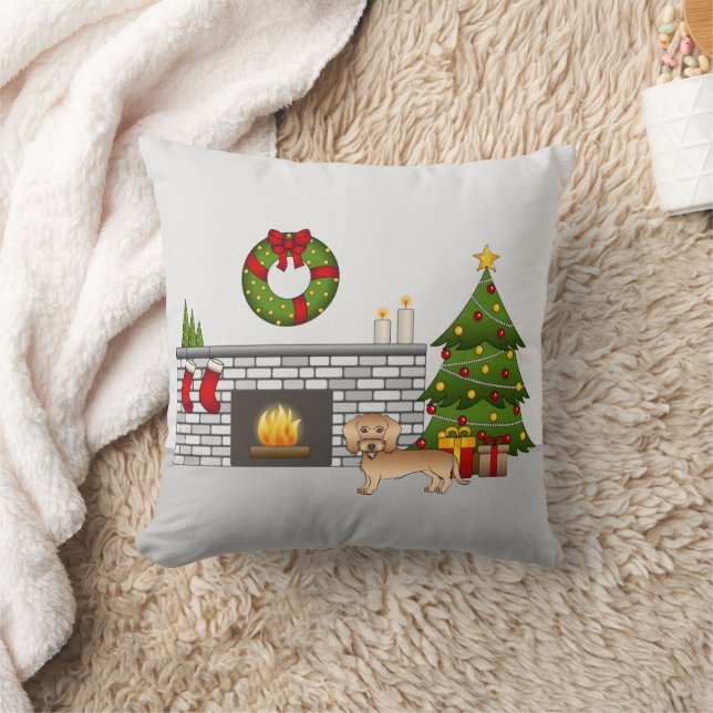 Almofada Dachshund Fio de Trigo em uma Sala de Natal (Cobertor)