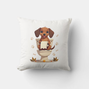 Almofada Dachshund Fofo Antigo no Banheiro de Desenho Anima