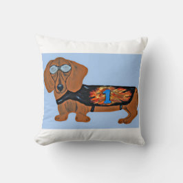 Almofada Dachshund in Racing Jacket Throw Pillow