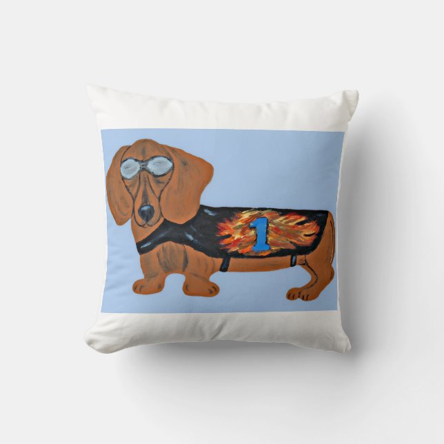 Almofada Dachshund in Racing Jacket Throw Pillow (Frente)
