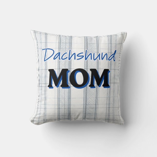 Almofada Dachshund MOM with light blue plaid background (Frente)