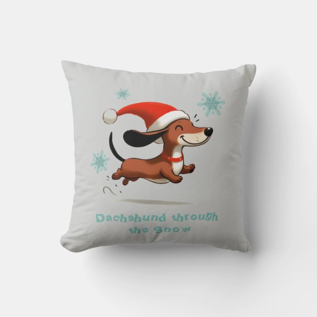 Almofada Dachshund na neve cachorrinho de Natal (Frente)