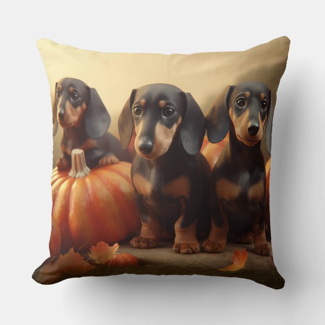 Almofada Dachshund Puppy Autumn Delight Pumpkin (Frente)