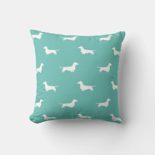 Almofada Dachshund Silhouettes Pattern Wiener Dogs Teal