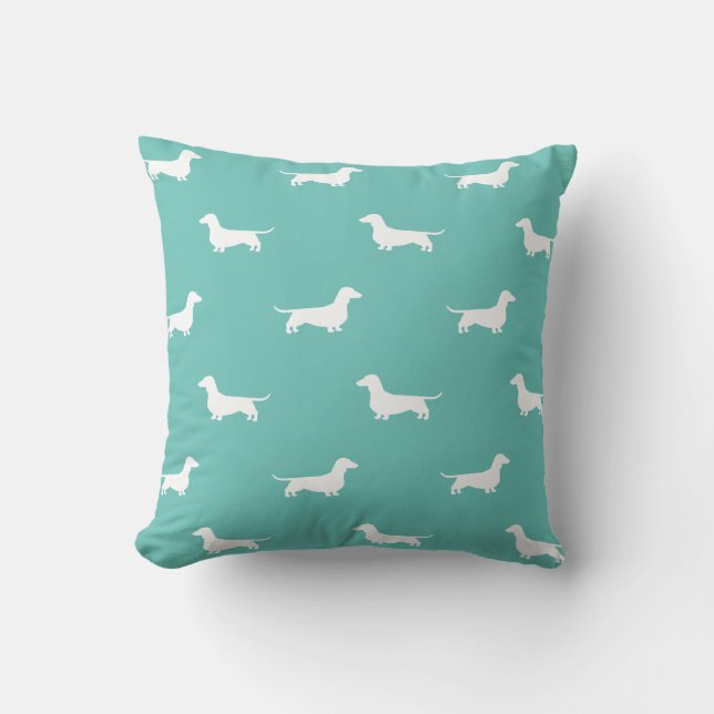 Almofada Dachshund Silhouettes Pattern Wiener Dogs Teal (Frente)