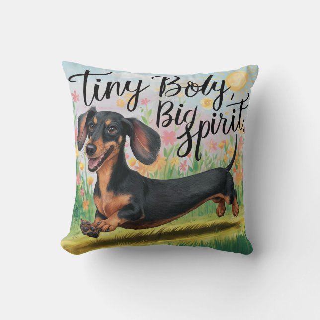 Almofada Dachshund Tiny Body, Grande Espírito (Frente)