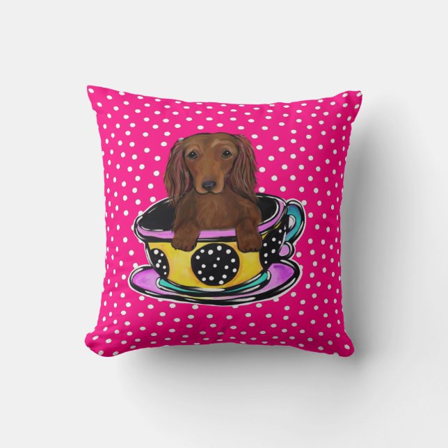 Almofada Dachshund Vermelho de Cabelo Longo (Frente)