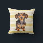 Almofada Dachshund Watercolor Warm Stripe Art<br><div class="desc">A charming Dachshund portrait in a soft watercolor style with a cozy striped background. This design captures personality,  warmth,  and a playful aesthetic—perfect for dog lovers and stylish decor.</div>