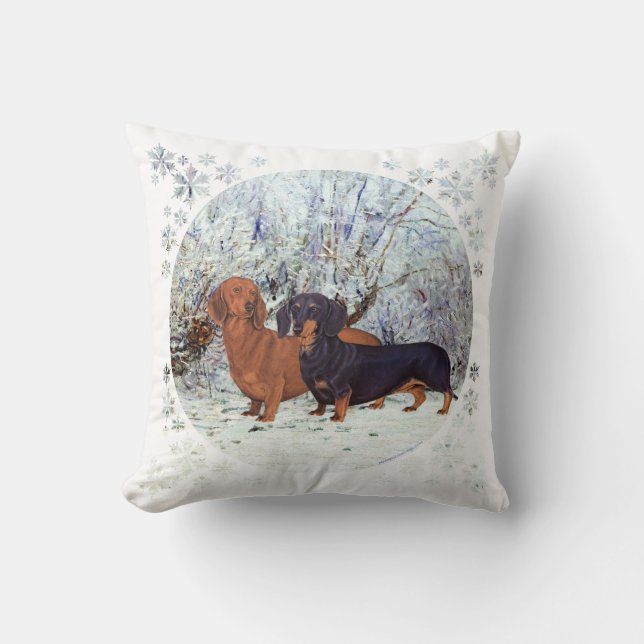 Almofada Dachshunds na Neve (Frente)
