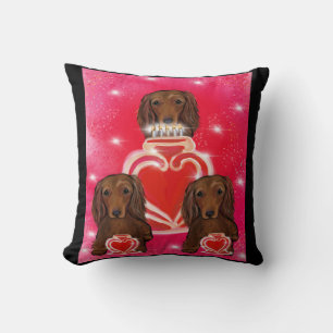 Almofada Dachshunds Vermelhos de Cabelo Longo