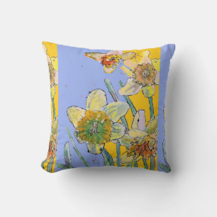 Almofada Daffodil Watercolor Flor Amarelo Cushion