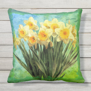 Almofada Daffodils Amarelos em Verde