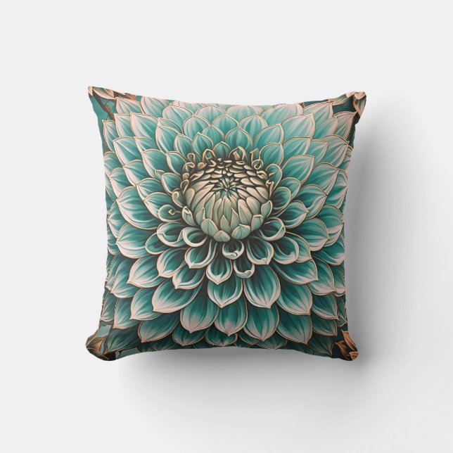 Almofada Dahlia Flower in Teal Aqua Blue Digital Art (Frente)