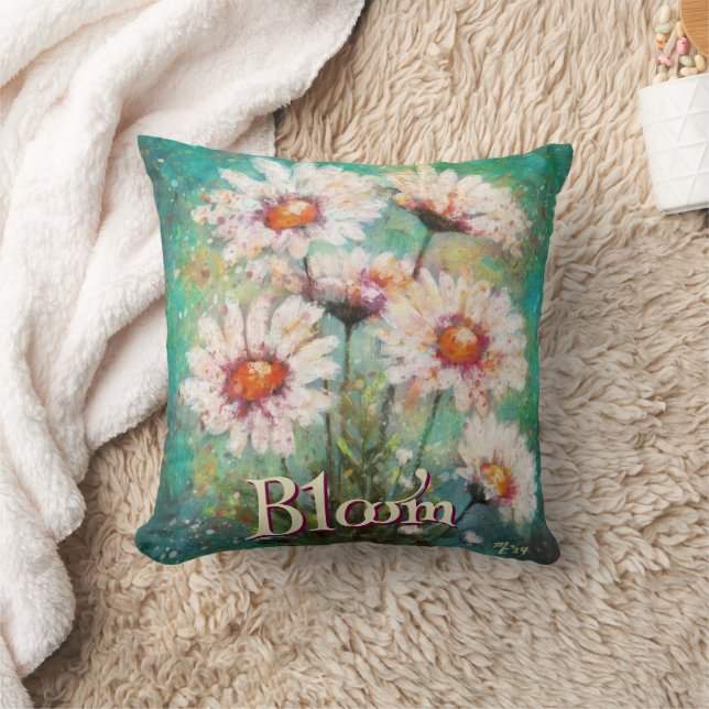 Almofada Daisies Impressionistic Floral Teal Personalized (Cobertor)