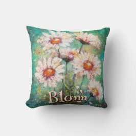 Almofada Daisies Impressionistic Floral Teal Personalized