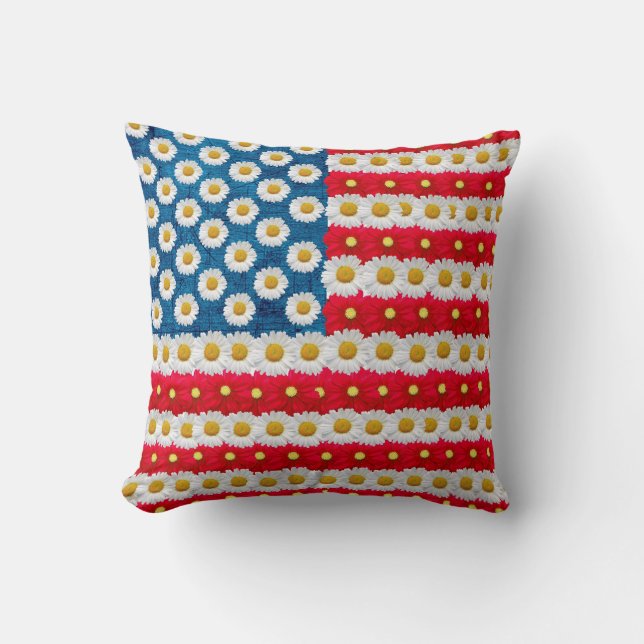 Almofada Daisy American Flag Red White Travesseiro decorati (Frente)