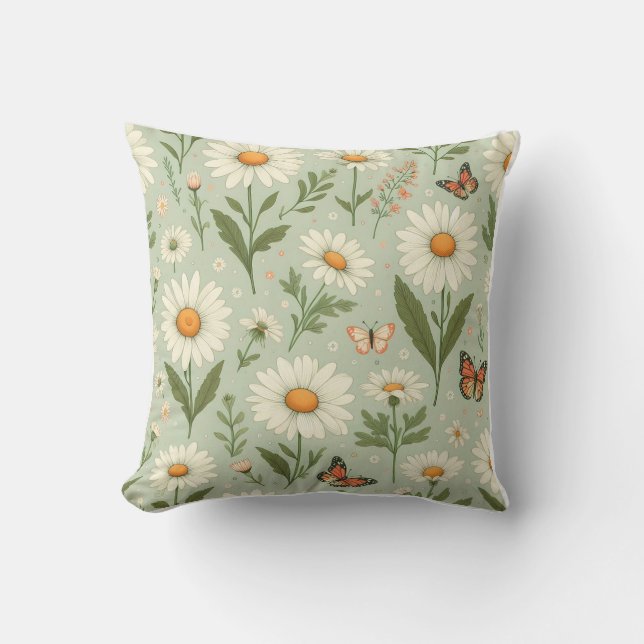 Almofada Daisy Dreams – Travesseiro Floral & Borboleta (Frente)