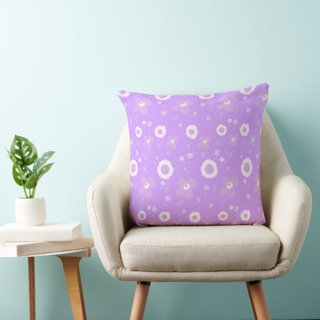 Almofada Daisy Flowers Lilac White Em Lilac (Cadeira)