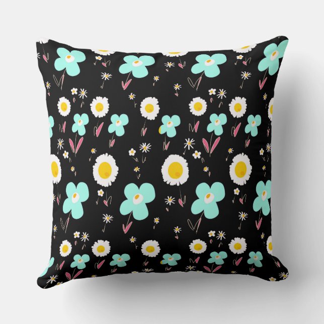 Almofada Daisy Flowy Turquoise White Pink Black (Verso)