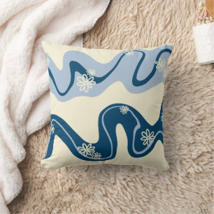 Almofada Daisy Groove - Azul Escuro, Azul Claro e Creme
