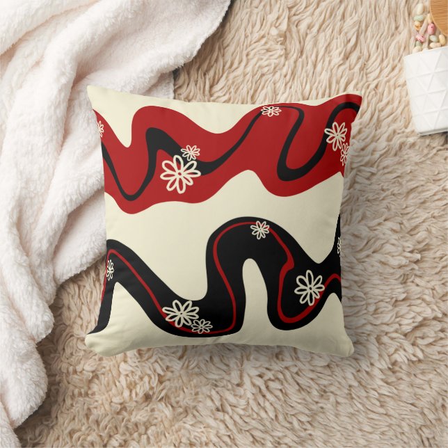 Almofada Daisy Groove - Vermelho e Creme (Cobertor)